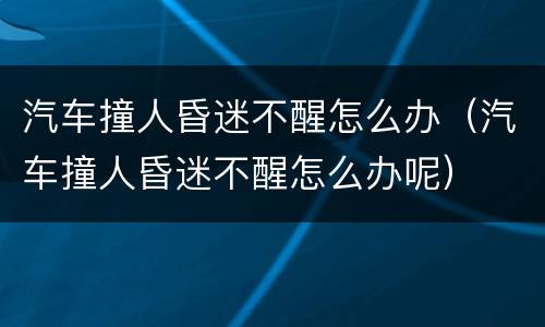 汽车撞人昏迷不醒怎么办（汽车撞人昏迷不醒怎么办呢）