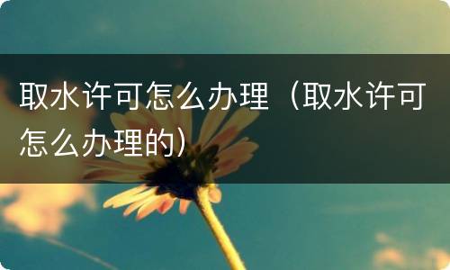 取水许可怎么办理（取水许可怎么办理的）