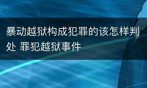 暴动越狱构成犯罪的该怎样判处 罪犯越狱事件