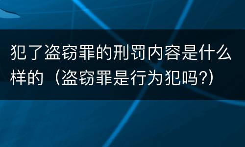 犯了盗窃罪的刑罚内容是什么样的（盗窃罪是行为犯吗?）