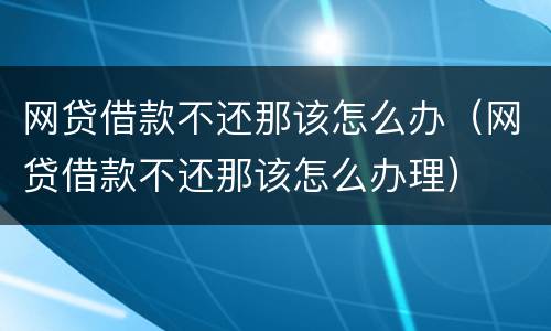 网贷借款不还那该怎么办（网贷借款不还那该怎么办理）