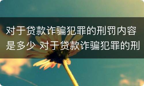 对于贷款诈骗犯罪的刑罚内容是多少 对于贷款诈骗犯罪的刑罚内容是多少