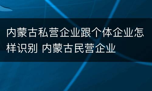 内蒙古私营企业跟个体企业怎样识别 内蒙古民营企业