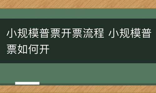 小规模普票开票流程 小规模普票如何开