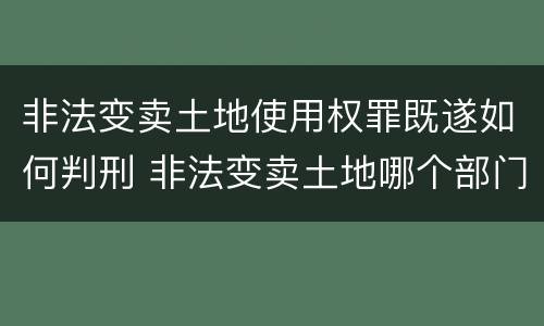 非法变卖土地使用权罪既遂如何判刑 非法变卖土地哪个部门管辖?