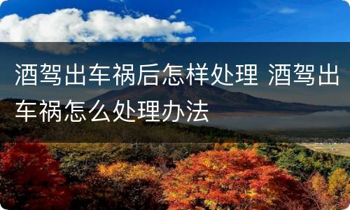 酒驾出车祸后怎样处理 酒驾出车祸怎么处理办法