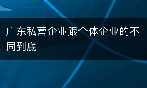 广东私营企业跟个体企业的不同到底