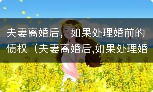夫妻离婚后，如果处理婚前的债权（夫妻离婚后,如果处理婚前的债权怎么办）