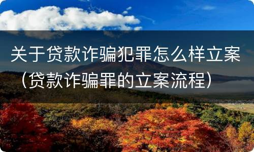 关于贷款诈骗犯罪怎么样立案（贷款诈骗罪的立案流程）