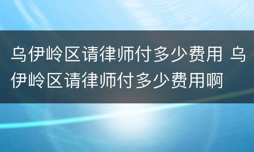 乌伊岭区请律师付多少费用 乌伊岭区请律师付多少费用啊