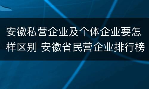 安徽私营企业及个体企业要怎样区别 安徽省民营企业排行榜