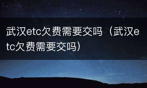 武汉etc欠费需要交吗（武汉etc欠费需要交吗）