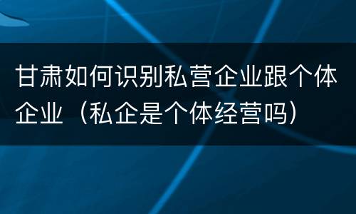 甘肃如何识别私营企业跟个体企业（私企是个体经营吗）