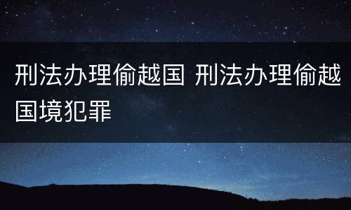 刑法办理偷越国 刑法办理偷越国境犯罪
