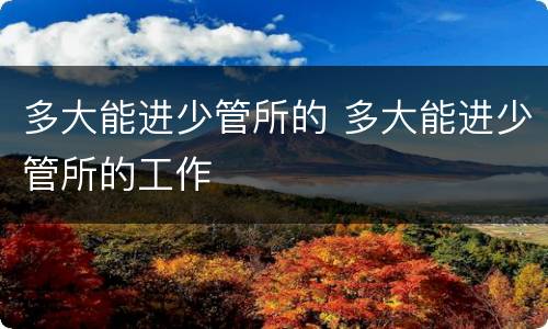 多大能进少管所的 多大能进少管所的工作