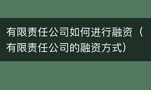 有限责任公司如何进行融资（有限责任公司的融资方式）