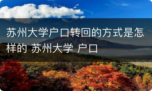 苏州大学户口转回的方式是怎样的 苏州大学 户口