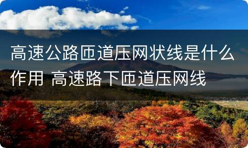 高速公路匝道压网状线是什么作用 高速路下匝道压网线
