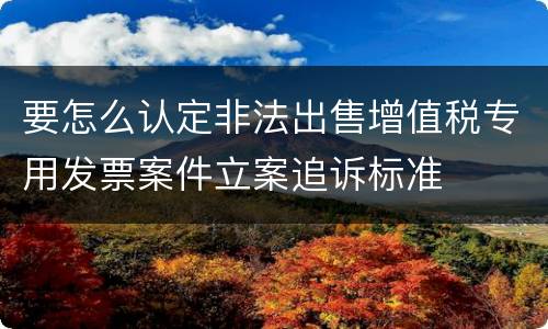 要怎么认定非法出售增值税专用发票案件立案追诉标准