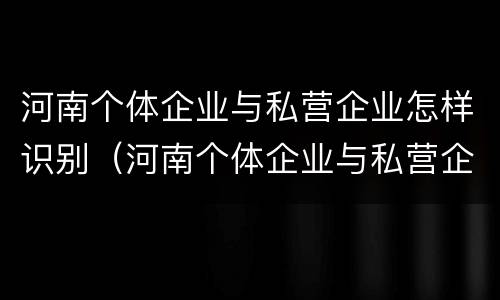 河南个体企业与私营企业怎样识别（河南个体企业与私营企业怎样识别关系）