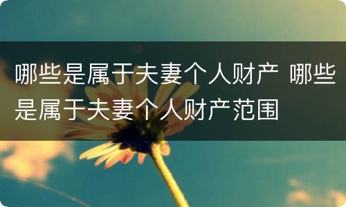 哪些是属于夫妻个人财产 哪些是属于夫妻个人财产范围