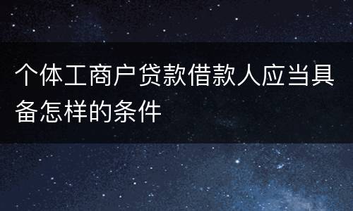 个体工商户贷款借款人应当具备怎样的条件
