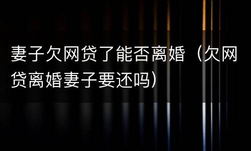 妻子欠网贷了能否离婚（欠网贷离婚妻子要还吗）