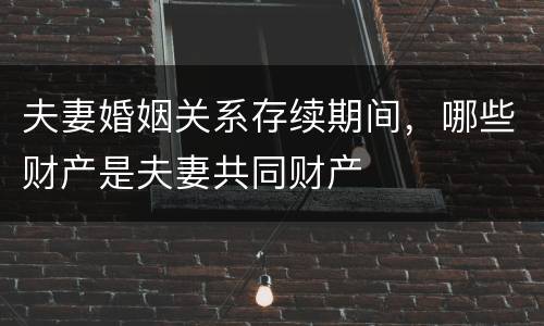 夫妻婚姻关系存续期间，哪些财产是夫妻共同财产