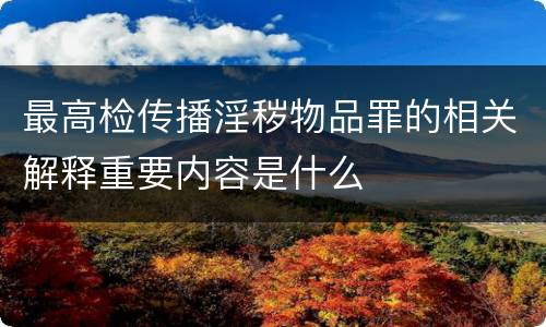 最高检传播淫秽物品罪的相关解释重要内容是什么