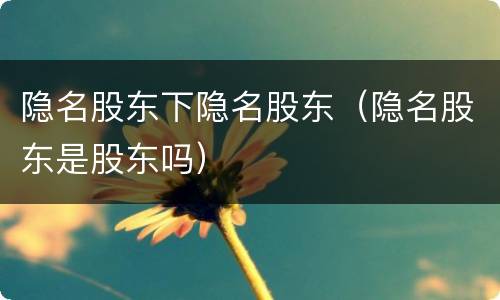 隐名股东下隐名股东（隐名股东是股东吗）