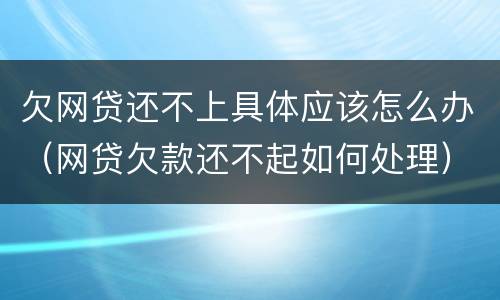 欠网贷还不上具体应该怎么办（网贷欠款还不起如何处理）