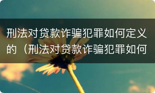 刑法对贷款诈骗犯罪如何定义的（刑法对贷款诈骗犯罪如何定义的规定）