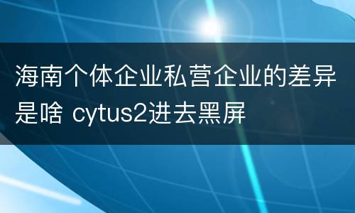海南个体企业私营企业的差异是啥 cytus2进去黑屏
