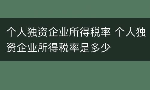 个人独资企业所得税率 个人独资企业所得税率是多少