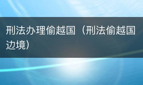 刑法办理偷越国（刑法偷越国边境）