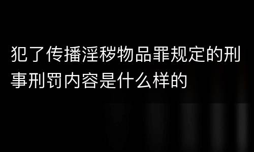 犯了传播淫秽物品罪规定的刑事刑罚内容是什么样的