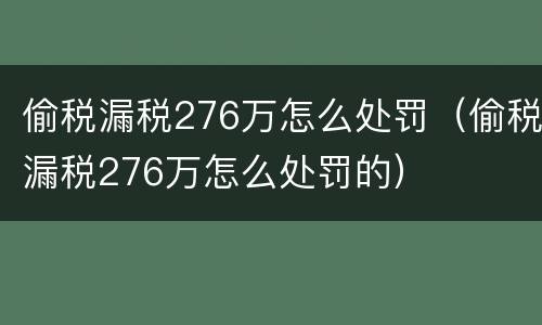 偷税漏税276万怎么处罚（偷税漏税276万怎么处罚的）