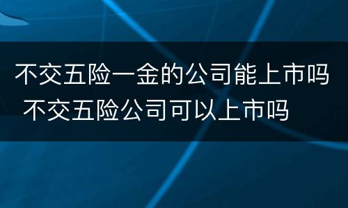 不交五险一金的公司能上市吗 不交五险公司可以上市吗