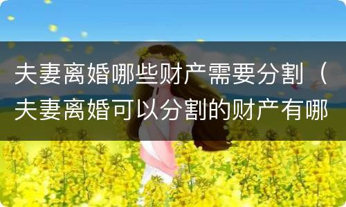 夫妻离婚哪些财产需要分割（夫妻离婚可以分割的财产有哪些）