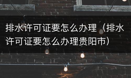 排水许可证要怎么办理(排水许可证要怎么办理贵阳市)