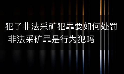 犯了非法采矿犯罪要如何处罚 非法采矿罪是行为犯吗