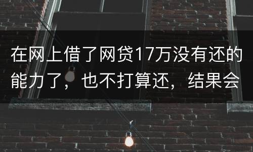 在网上借了网贷17万没有还的能力了，也不打算还，结果会有什么麻烦吗