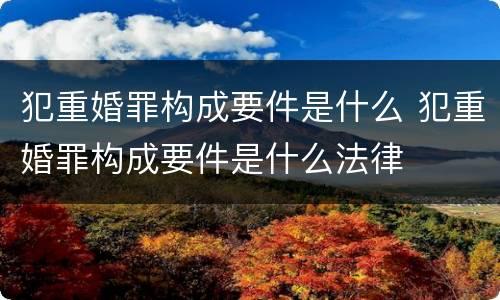 犯重婚罪构成要件是什么 犯重婚罪构成要件是什么法律