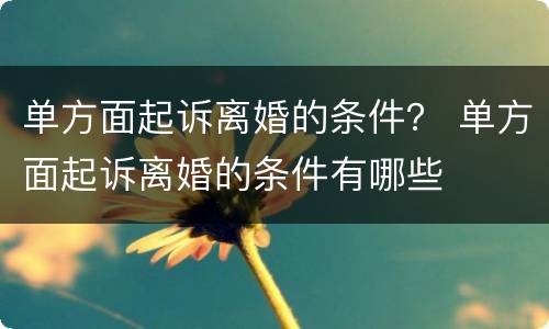 单方面起诉离婚的条件？ 单方面起诉离婚的条件有哪些