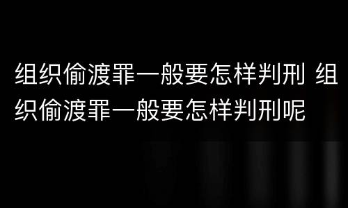 组织偷渡罪一般要怎样判刑 组织偷渡罪一般要怎样判刑呢