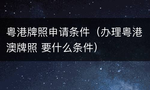 粤港牌照申请条件（办理粤港澳牌照 要什么条件）