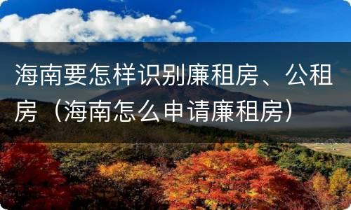 海南要怎样识别廉租房、公租房（海南怎么申请廉租房）