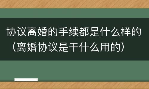 协议离婚的手续都是什么样的（离婚协议是干什么用的）