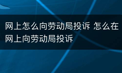 网上怎么向劳动局投诉 怎么在网上向劳动局投诉