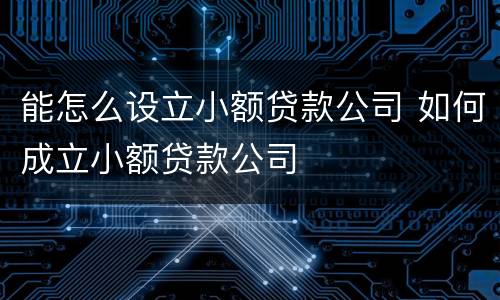 能怎么设立小额贷款公司 如何成立小额贷款公司